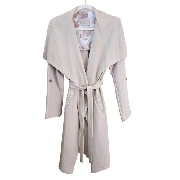 Soia & Kyo Ornella Lightweight Wrap Coat Ivory Belted Roll Tab Sleeve Size M - Picture 2 of 16